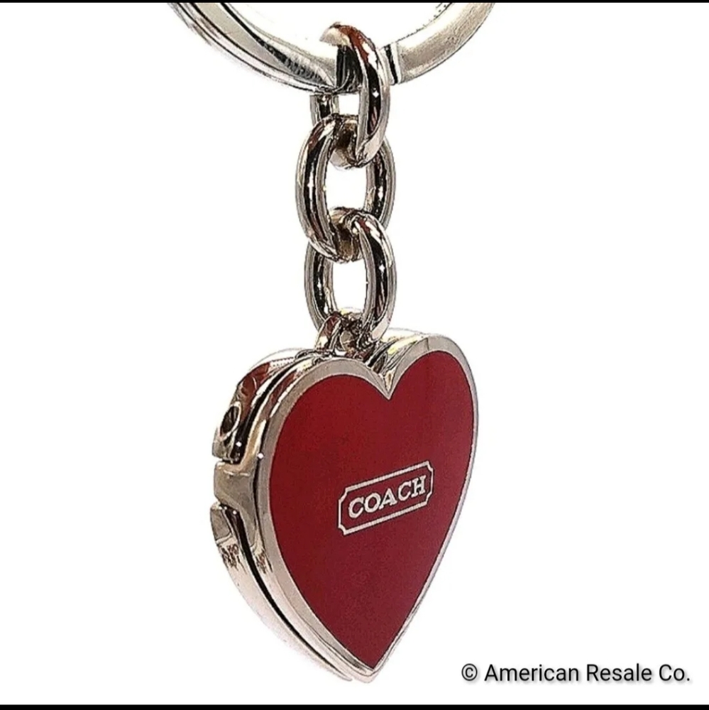 COACH Vintage Rare Red Silver Heart Locket Keychain Fob #1657 - Picture 4 of 6
